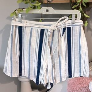 Blu Pepper Wrap Shorts Cotton Striped Womens Large Tie Belt Blue White